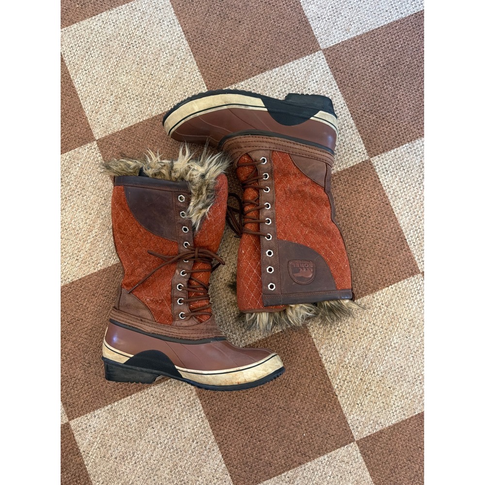 Sorel Joan of Arctic Winter Boots Rust Orange Brown Faux Fur NL8561-010 Womens 8